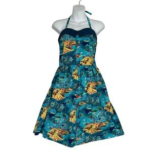 Sourpuss Blue Tropical Print Midi Dress